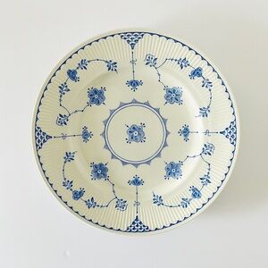Vintage Furnivals England Denmark Blue 10”  Plate Blue & White Floral Ribbed